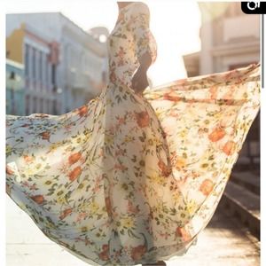 Champagne and Strawberry new floral cottagecore maxi dress